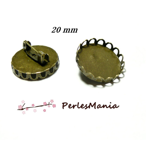 10 supports de broche vague pour cabochon en 20mm BRONZE 2D8763