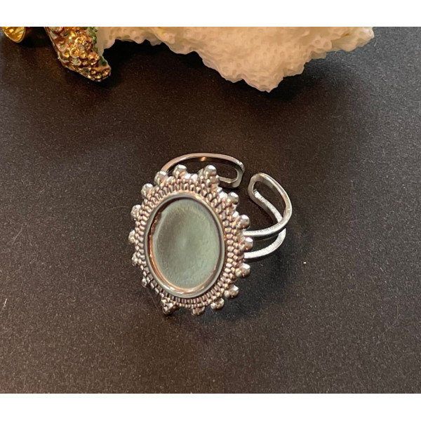 Support de Bague Ovale ARTY 14x10mm, Anneau Double, Acier Inoxydable 304 Argenté