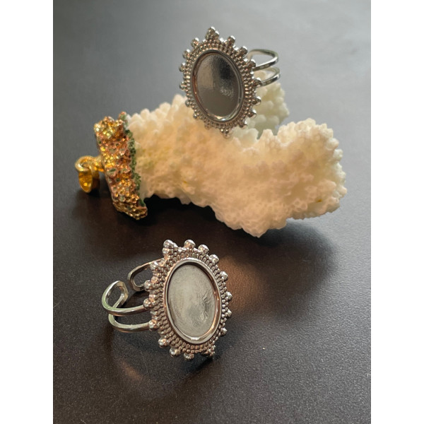 Support de Bague Ovale ARTY 14x10mm, Anneau Double, Acier Inoxydable 304 Argenté