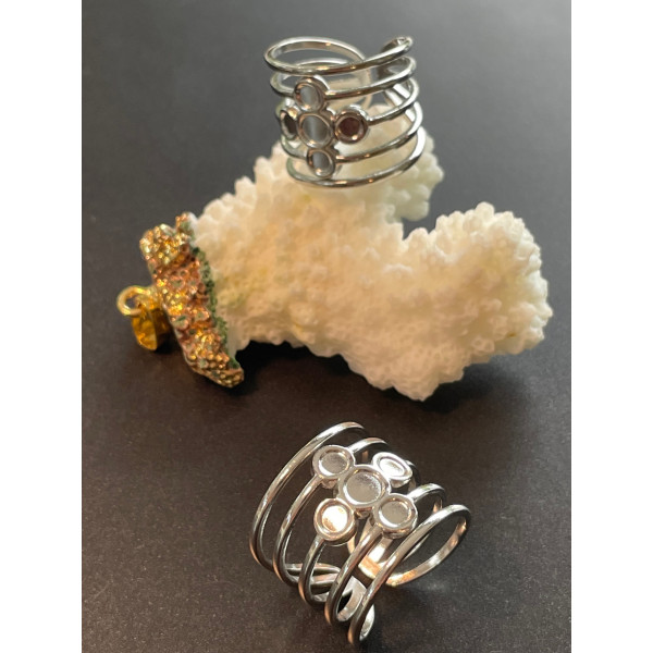 Support de Bague 5 mini cabochons, Anneau Double, Acier Inoxydable 304 Argenté