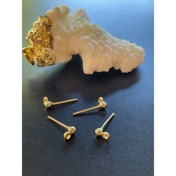 Boucles d'oreille Puces Bille 3mm avec attache – Acier Inoxydable 316 Chirurgical Doré
