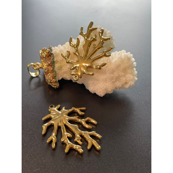 H11M11614G – Lot de 1  Pendentif Corail 20mm – Acier Inoxydable 304 Doré à l'or fin 18K