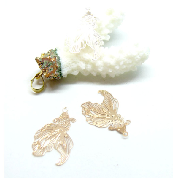 Estampes filigrane, Poissons de Combat 26 mm, Acier Inoxydable coloris Dor