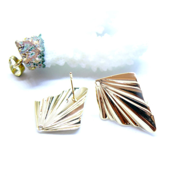 Boucles d’oreille Puce Art Déco Triangle 25mm avec trou d'attache – Laiton Doré à l’or fin 18K