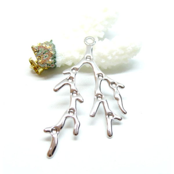 Pendentif Branche de Corail 59mm Acier Inoxydable 304 Argenté