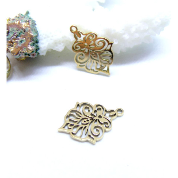 Pendentif Arabesque 17 mm – Acier inoxydable 304, finition Dorée