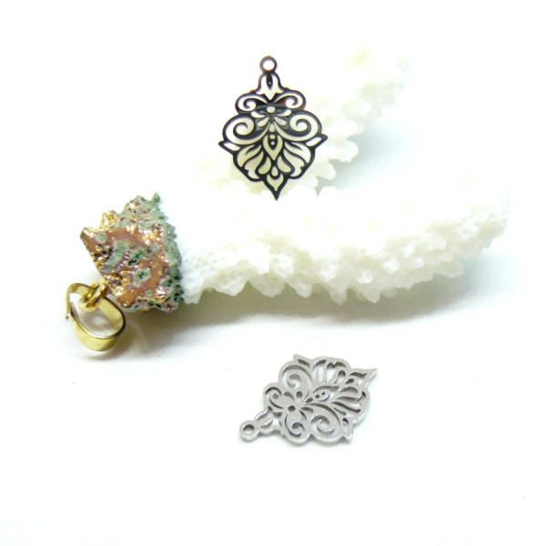 Pendentifs Arabesque 17 mm – Acier inoxydable 304, finition argentée