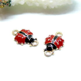 Connecteurs – Coccinelle 19 mm – Résine émaillée, laiton doré à l’or fin