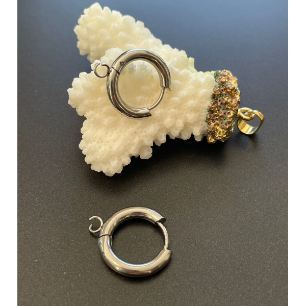 Créoles Rondes avec Anneau d’Accroche 15mm – Acier Inoxydable 316 Argenté