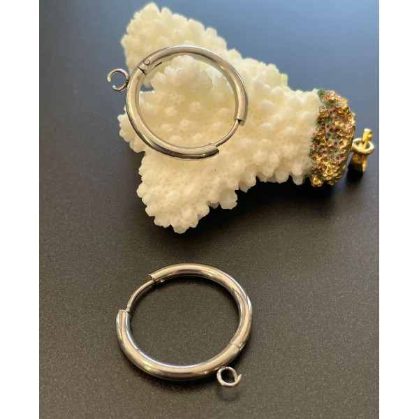 Créoles Rondes avec Anneau d’Accroche 21mm – Acier Inoxydable 316 Argenté