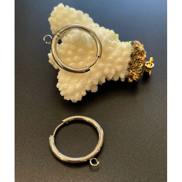 Créoles Rondes avec Anneau d’Accroche 23mm – Acier Inoxydable 316 Argenté