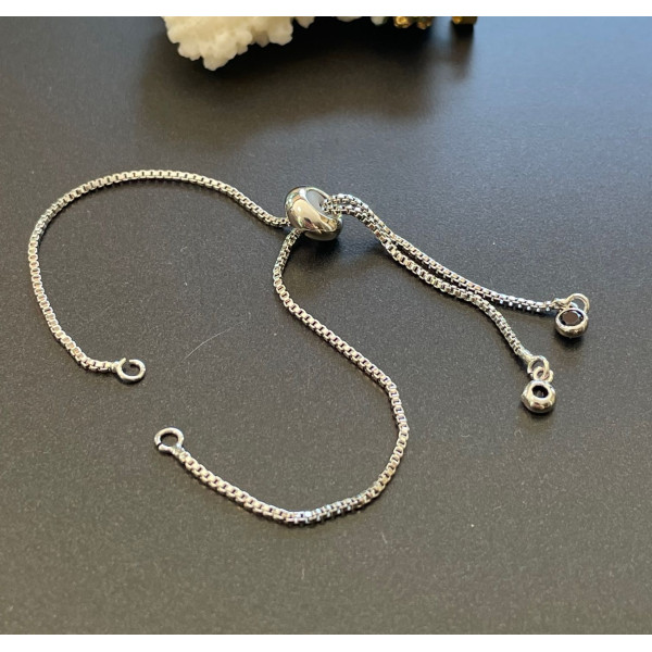 Bracelet Réglable, Intercalaire  11 cm, maille Paloma, Laiton finition Argent Platine