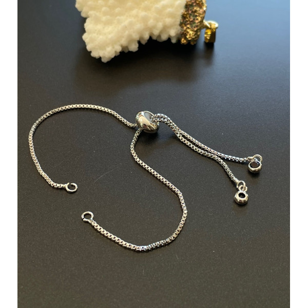 Bracelet Réglable, Intercalaire  11 cm, maille Paloma, Laiton finition Argent Platine