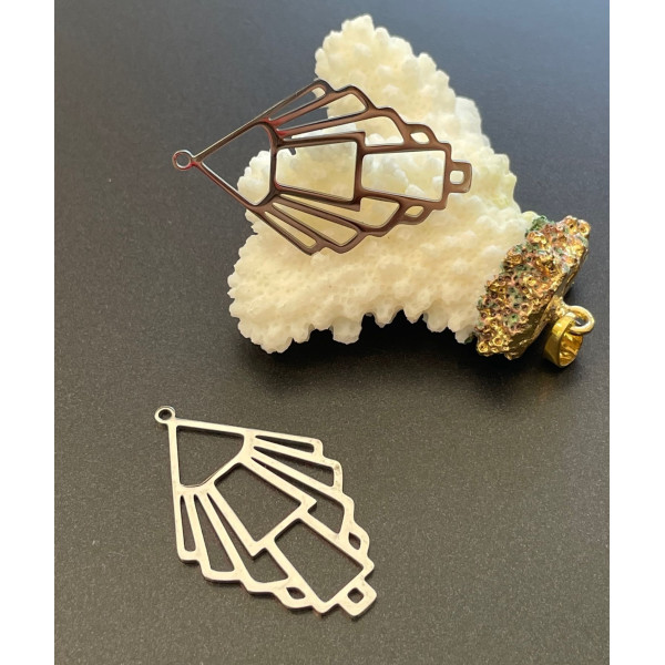 Pendentif Géométrique, Art Déco 39 mm, Acier Inoxydable Argenté