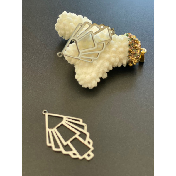 Pendentif Géométrique, Art Déco 39 mm, Acier Inoxydable Argenté