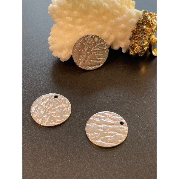 Pendentifs Médaille Texturée 15mm – Acier Inoxydable 304 Argenté