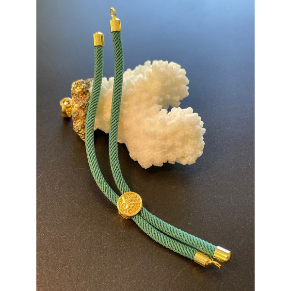 Support bracelet Intercalaire cordon Nylon ajustable avec accroche Slide Arbre Cuivre Doré Coloris Menthe à l'eau Foncé