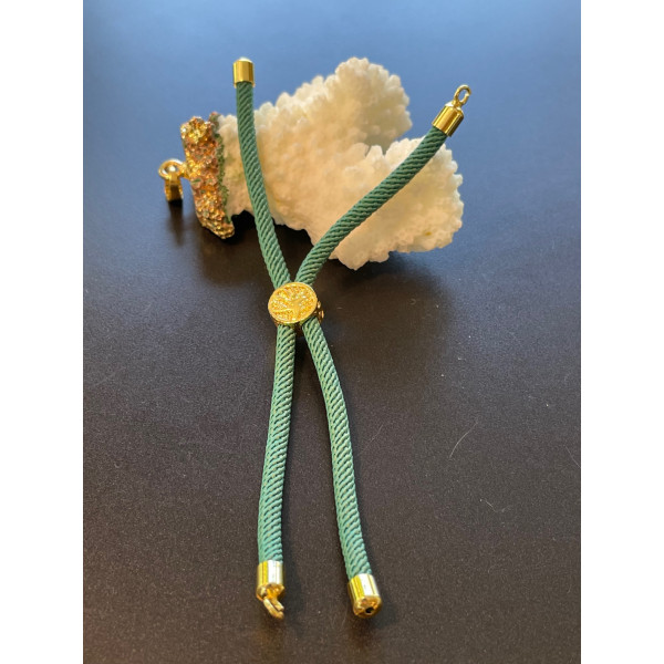 Support bracelet Intercalaire cordon Nylon ajustable avec accroche Slide Arbre Cuivre Doré Coloris Menthe à l'eau Foncé