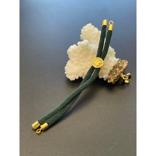 Support bracelet Intercalaire cordon Nylon ajustable avec accroche Slide Arbre Cuivre Doré Coloris Vert