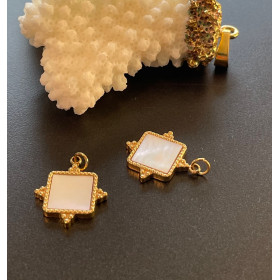 Pendentif avec anneau, Boho 14mm  avec nacre– Acier Inoxydable 304 Doré à l’or fin 14K