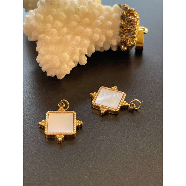 Pendentif avec anneau, Boho 14mm  avec nacre– Acier Inoxydable 304 Doré à l’or fin 14K