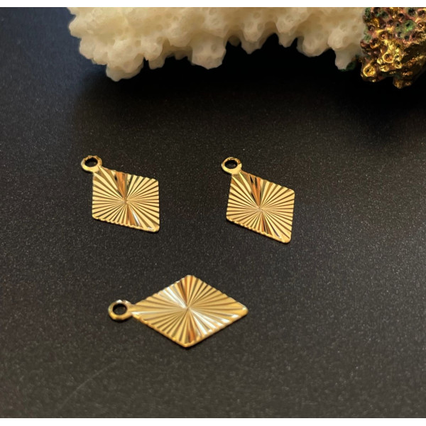 Pendentifs Losange 13mm – Laiton Doré à l'or fin 24K