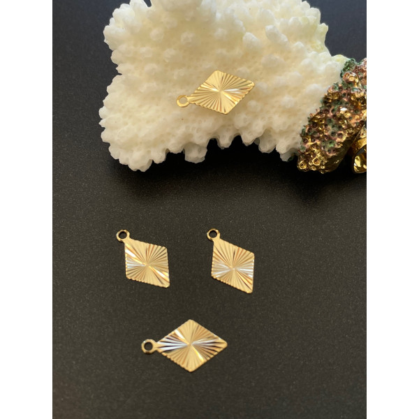 Pendentifs Losange 13mm – Laiton Doré à l'or fin 24K