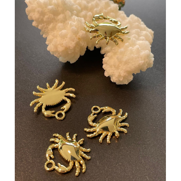 Pendentif Crabe 18mm – Laiton Doré à l'or fin 18K