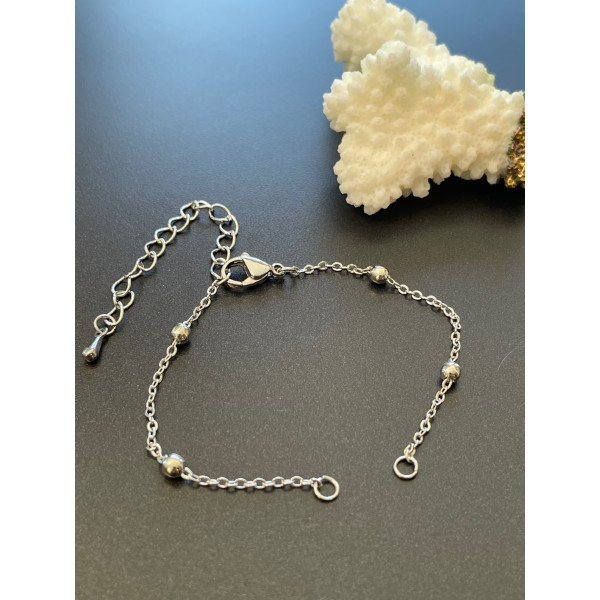 Bracelets Intercalaire 15cm, maille classique et bille 3.5mm – Acier Inoxydable 304  et laiton Argenté