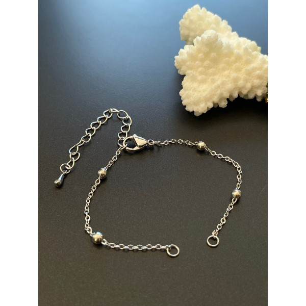 Bracelets Intercalaire 15cm, maille classique et bille 3.5mm – Acier Inoxydable 304  et laiton Argenté