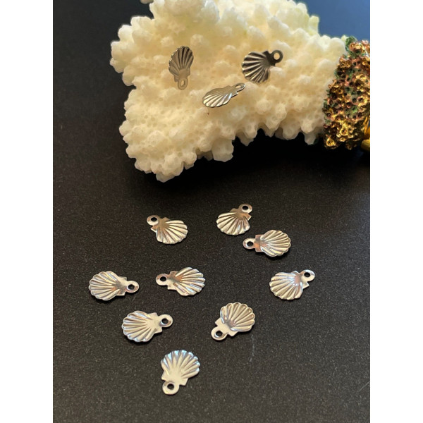 Pendentifs Éventail, Coquille Saint-Jacques 7.5 mm – Acier Inoxydable 304 Argenté