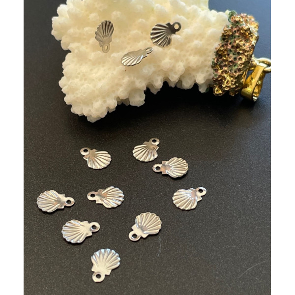 Pendentifs Éventail, Coquille Saint-Jacques 7.5 mm – Acier Inoxydable 304 Argenté