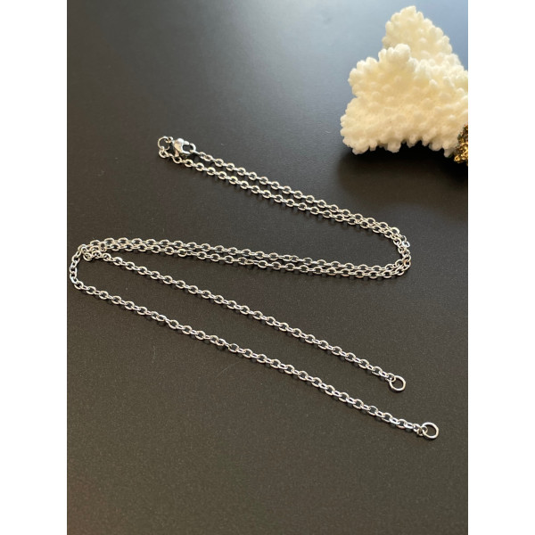 Sautoirs réglables 56 cm pour intercalaire, maille forçat 2mm, Acier Inoxydable 304