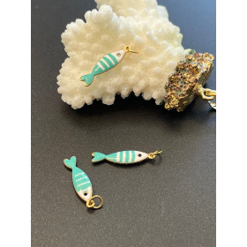 Pendentif avec anneau Poisson Émaillé 18,5 mm – Acier Inoxydable 304 Doré à l’or fin 18K, IONIQUE