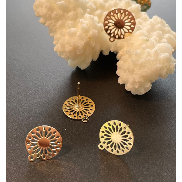 Boucles d’oreille Puce Dentelle 12.5mm avec attache – Laiton Doré à l’or fin 18K