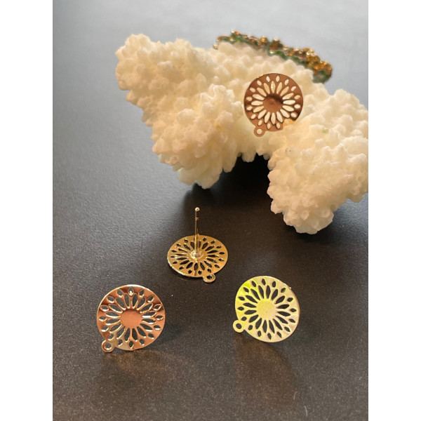 Boucles d’oreille Puce Dentelle 12.5mm avec attache – Laiton Doré à l’or fin 18K