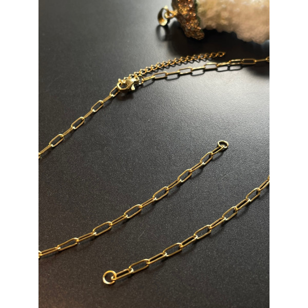 Collier réglable 39 cm maille rectangle 6,5 mm – Acier Inoxydable 304 Doré