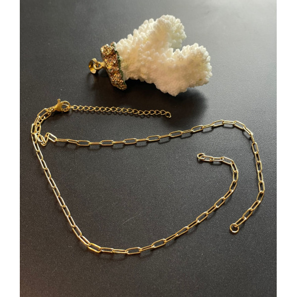 Collier réglable 39 cm maille rectangle 6,5 mm – Acier Inoxydable 304 Doré