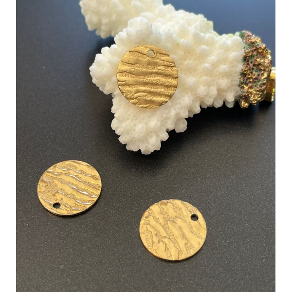 Pendentifs médaille Texturée 15 mm – Acier inoxydable 304 doré