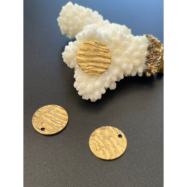 Pendentifs médaille Texturés 15 mm – Acier inoxydable 304 doré, Placage IONIQUE