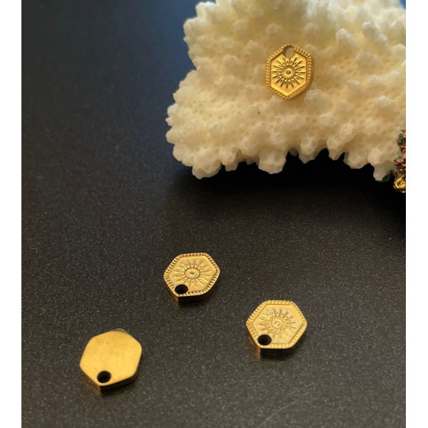 Pendentifs Hexagone et Soleil 8 mm – Acier Inoxydable 316L Doré à l’or fin 18K, IONIQUE