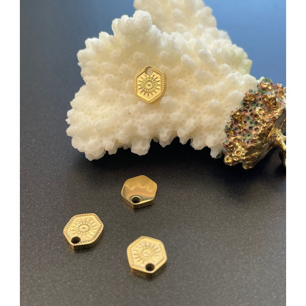 Pendentifs Hexagone et Soleil 8 mm – Acier Inoxydable 316L Doré à l’or fin 18K, IONIQUE