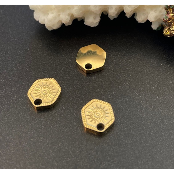 Pendentifs Hexagone et Soleil 8 mm – Acier Inoxydable 316L Doré à l’or fin 18K, IONIQUE