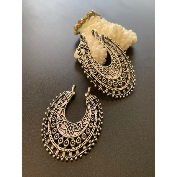 Pendentifs connecteur ETHNIQUE Ovale BOHO CHIC métal couleur ARGENT ANTIQUE