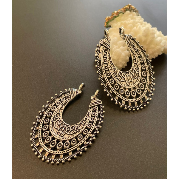 Pendentifs connecteur ETHNIQUE Ovale BOHO CHIC métal couleur ARGENT ANTIQUE
