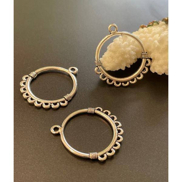 Pendentifs connecteur ETHNIQUE, Rond BOHO CHIC métal couleur ARGENT ANTIQUE