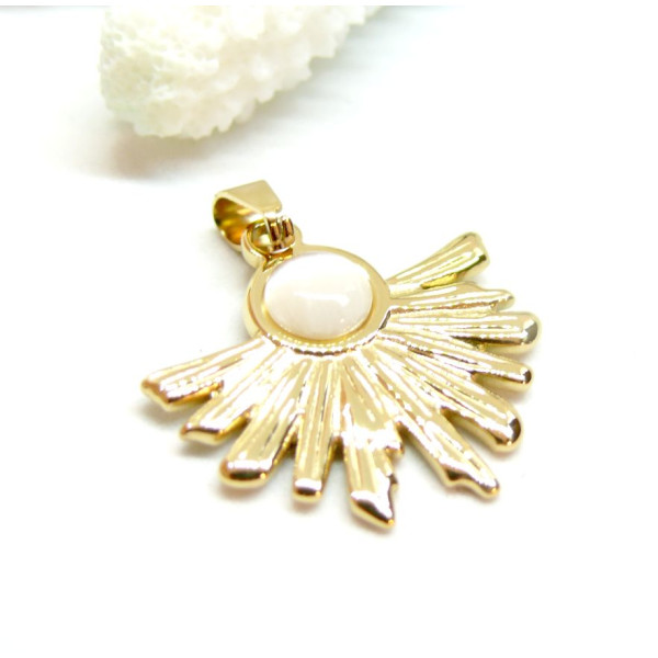 Pendentif Éventail avec Œil de Chat – Acier Inoxydable 304 Placage Ionique