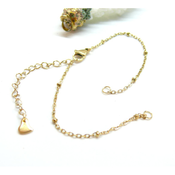 Bracelets Intercalaire 17cm, maille classique et bille 2mm – Acier Inoxydable 304 Doré