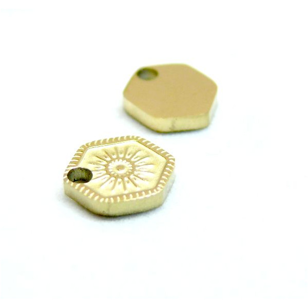 Pendentifs Hexagone et Soleil 8 mm – Acier Inoxydable 316L Doré à l’or fin 18K, IONIQUE