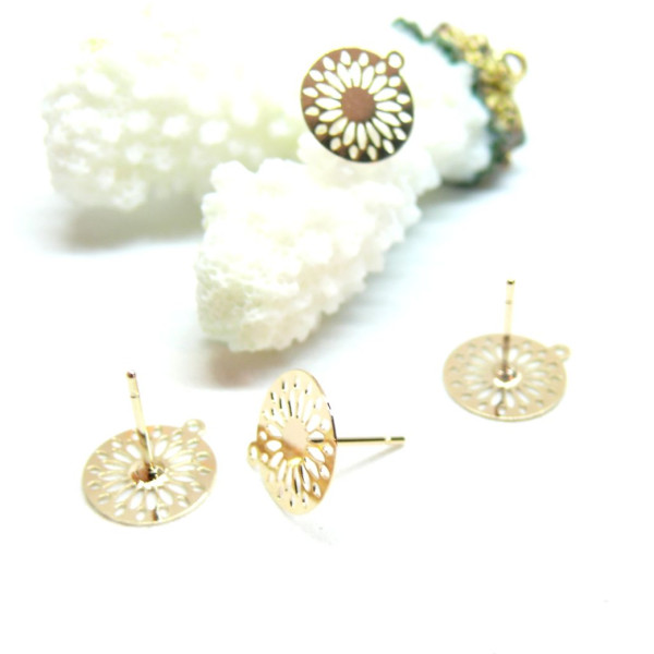 Boucles d’oreille Puce Dentelle 12.5mm avec attache – Laiton Doré à l’or fin 18K